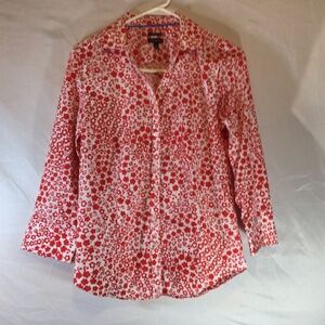 Talbots Size 8 Red Floral Button Front Blouse Classic Cottage Chic Top Work